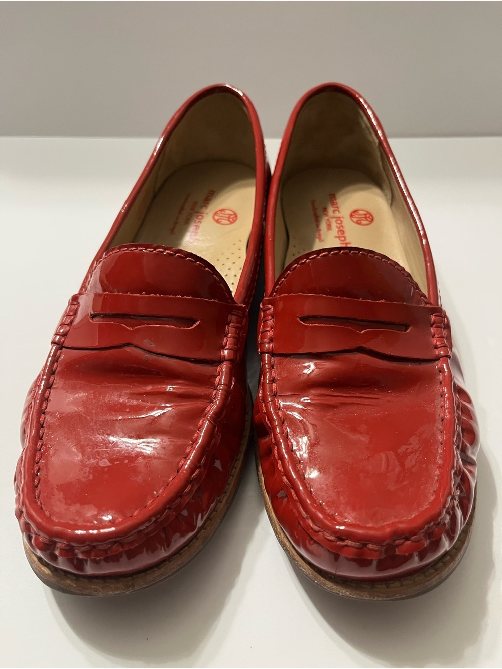 Marc Joseph Red Patent Penny Loafers New York